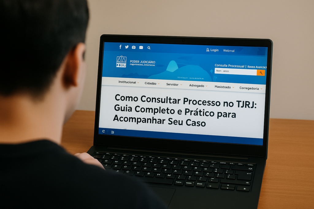 homem branco no computador, mostrando como faz para Consultar Processo no TJRJ