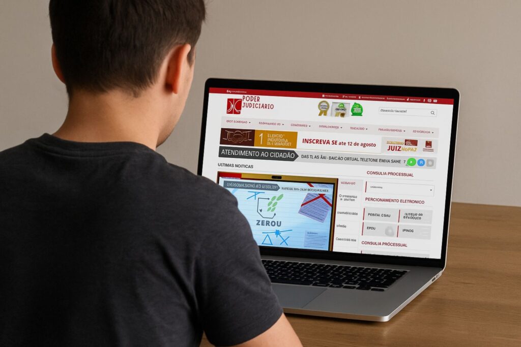 homem branco de costas no computador demonstrando como consultar processo no TJAC